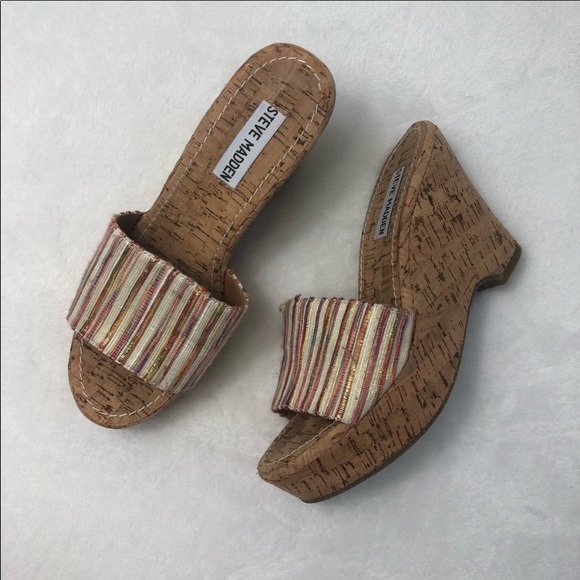 Steve Madden Striped Cork Wedges - Picture 2 of 6